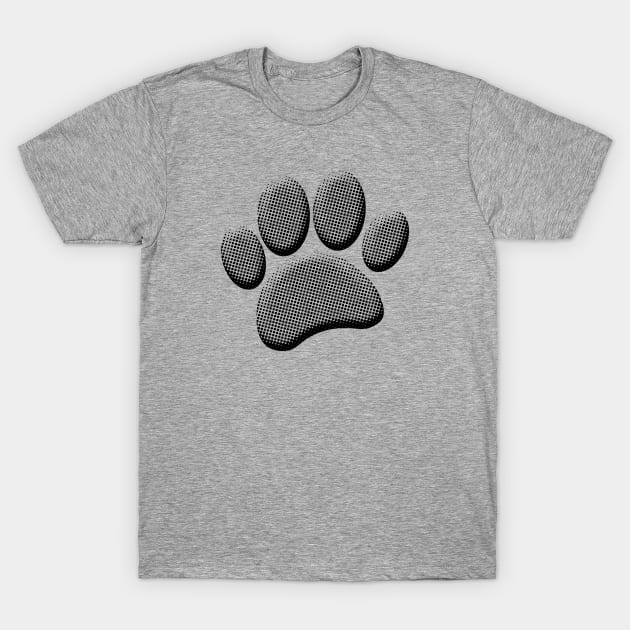 Newsprint Halftones Cartoon Dog Paw Prints T-Shirt by Braznyc